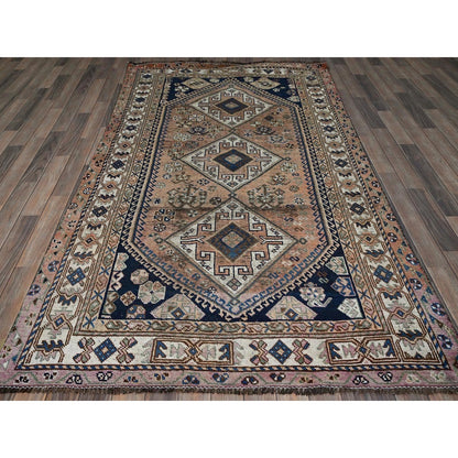 4'10"X8'1" Bisque Brown Vintage Zoroastrian Sheeraz Hand Knotted Wool Rug