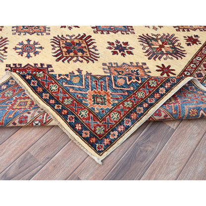 6'X9'3" Heron White Wool Hand Knotted Super Kazak Geometric Oriental Rug