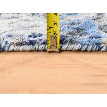 2'5"x10' Blue Abstract With Mosaic Design Wool And Silk Hand Knotted Rug