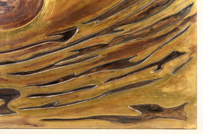 Jacques Potage "Bourrasque" Large Brass & Lacquered Wall Panel French Sculptor