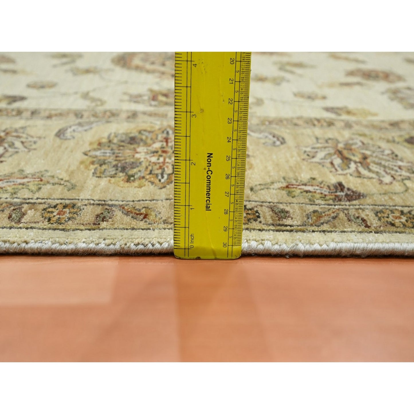 5'5"X8' Linen White Agra Colorful Leaf Pattern Hand Knotted Pure Wool Rug