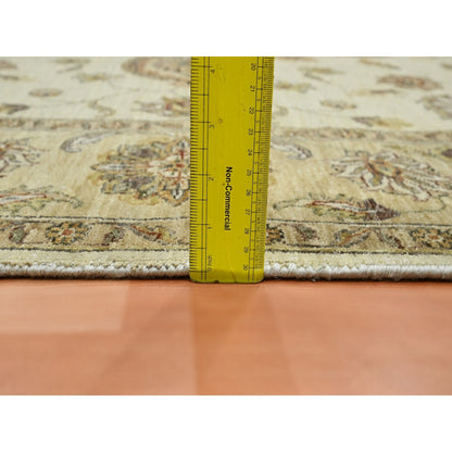 5'5"X8' Linen White Agra Colorful Leaf Pattern Hand Knotted Pure Wool Rug