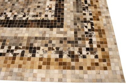 8X10 Ft Contemporary Multicolored Cowhide Leather