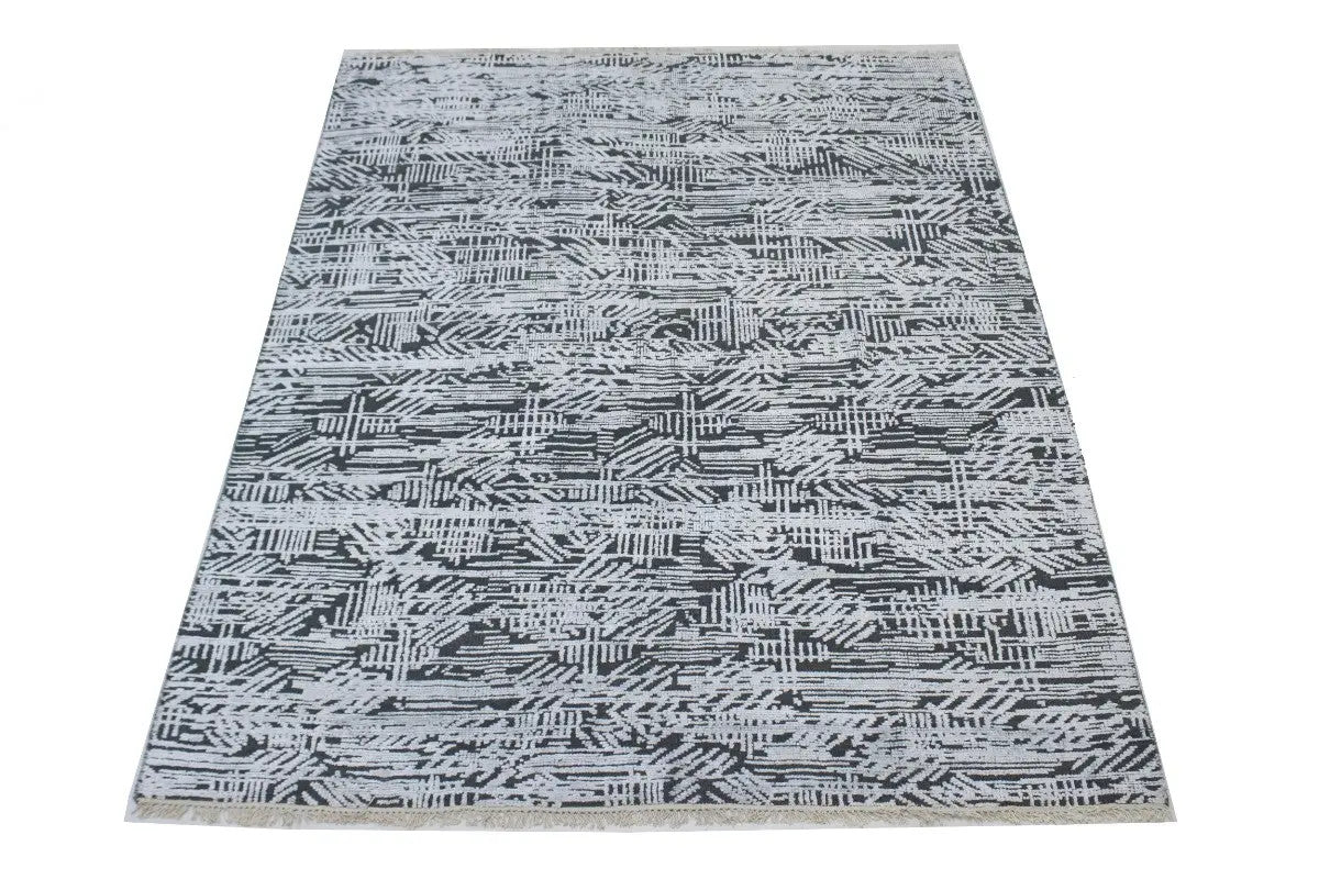 8x10 Hand-Carved Dark Grey Wool Modern Oriental Rug High-Low Relief Carpet