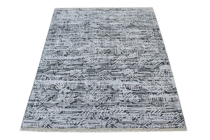 8x10 Hand-Carved Dark Grey Wool Modern Oriental Rug High-Low Relief Carpet