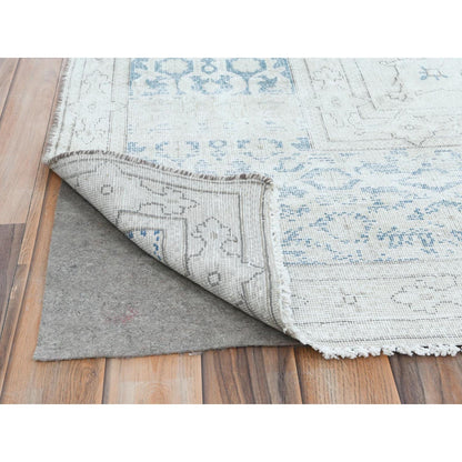 9'6"X12'9" Ivory Hand Knotted Wool Shabby Chic Distressed Old Farsian Rug