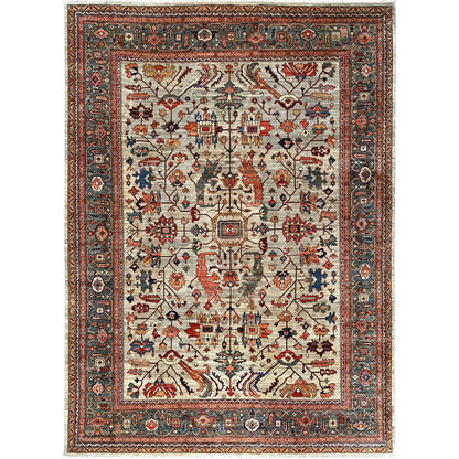 10'4"X14' Light Green Heris All Over Design Hand Knotted Soft Wool Rug
