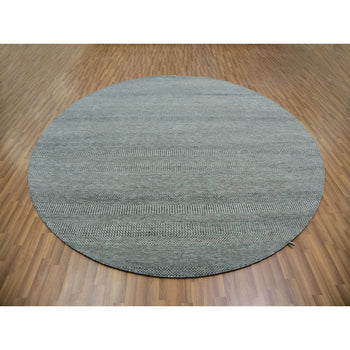 10'X10' Trout Gray Hand Knotted Modern Grass Design Undyed Wool Round Rug