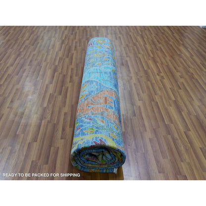 12'3"X15' Blue 100% Wool Colorful Oushak Weave Hand Knotted Oversized Rug