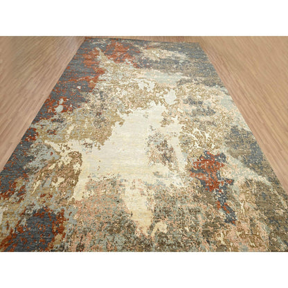 10'X13'10" Gray With Beige Abstract Design Pure Wool Hand Knotted Rug