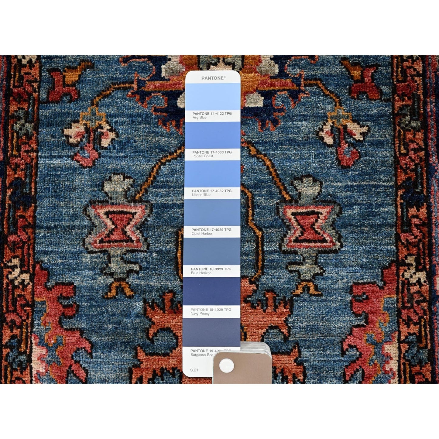 2'9"X12'10" Blue Heris All Over Design Soft Wool Hand Knotted Runner Rug