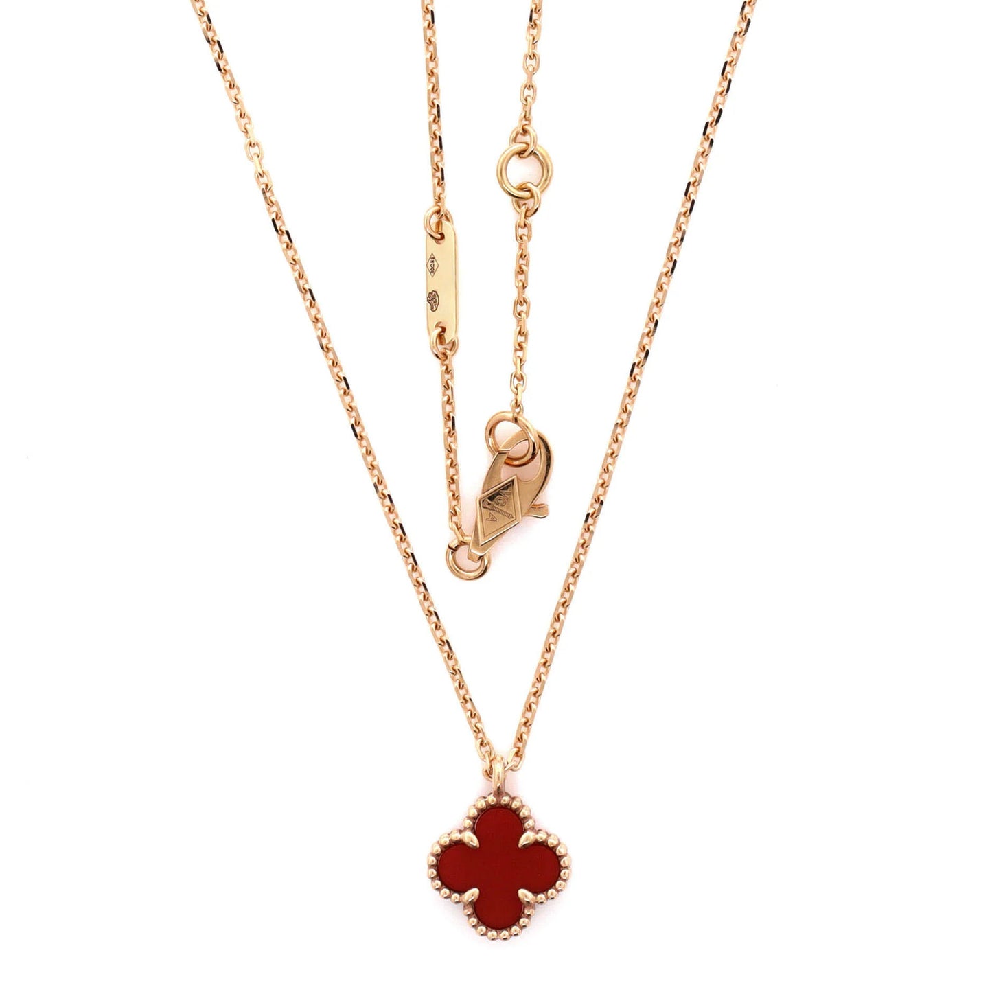 Van Cleef & Arpels Sweet Alhambra Pendant Necklace 18K Rose Gold And Carnelian