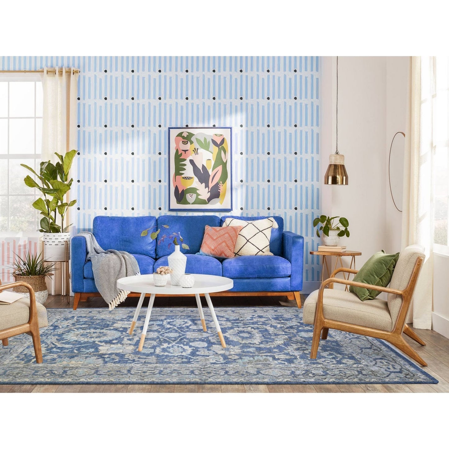 6'2"X8'10" Queen Blue Finer Peshawar Extra Soft Wool Hand Knotted Rug