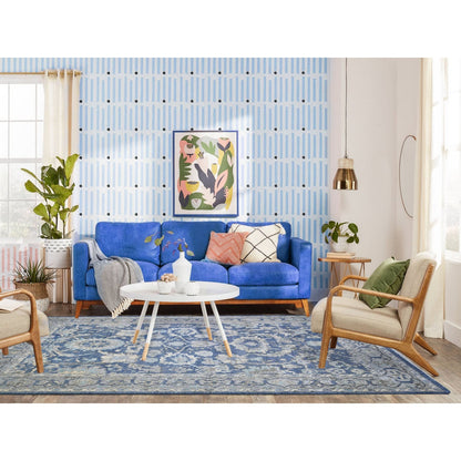 6'2"X8'10" Queen Blue Finer Peshawar Extra Soft Wool Hand Knotted Rug