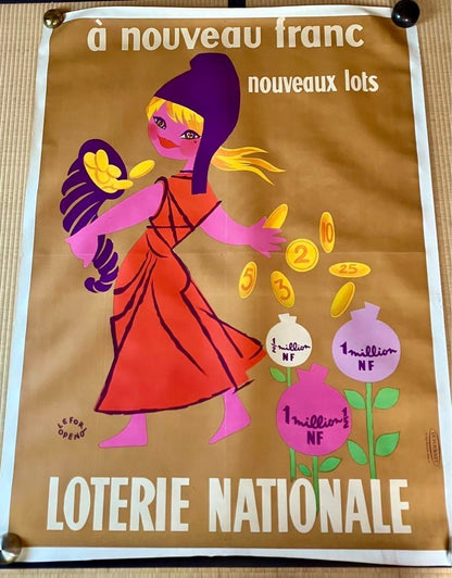 1960 Lefor Openo Loterie Nationale Poster Xxl Original Vintage French Lithograph