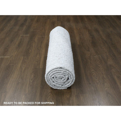 9'1"X12'1" Ivory Minimalist Swedish Design Hand Knotted Natural Wool Rug