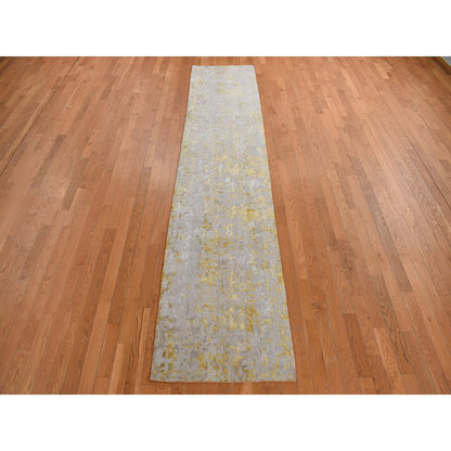 2'7"X11'9" Bone Brown Abstract Design Hand Knotted Runner Oriental Rug