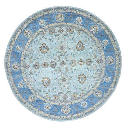 10'X10' Blue Agra Shah Abbas Flower Design Wool Hand Knotted Round Rug