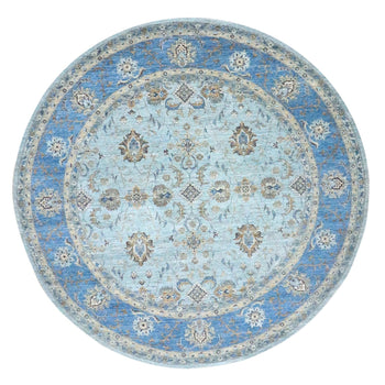 10'X10' Blue Agra Shah Abbas Flower Design Wool Hand Knotted Round Rug