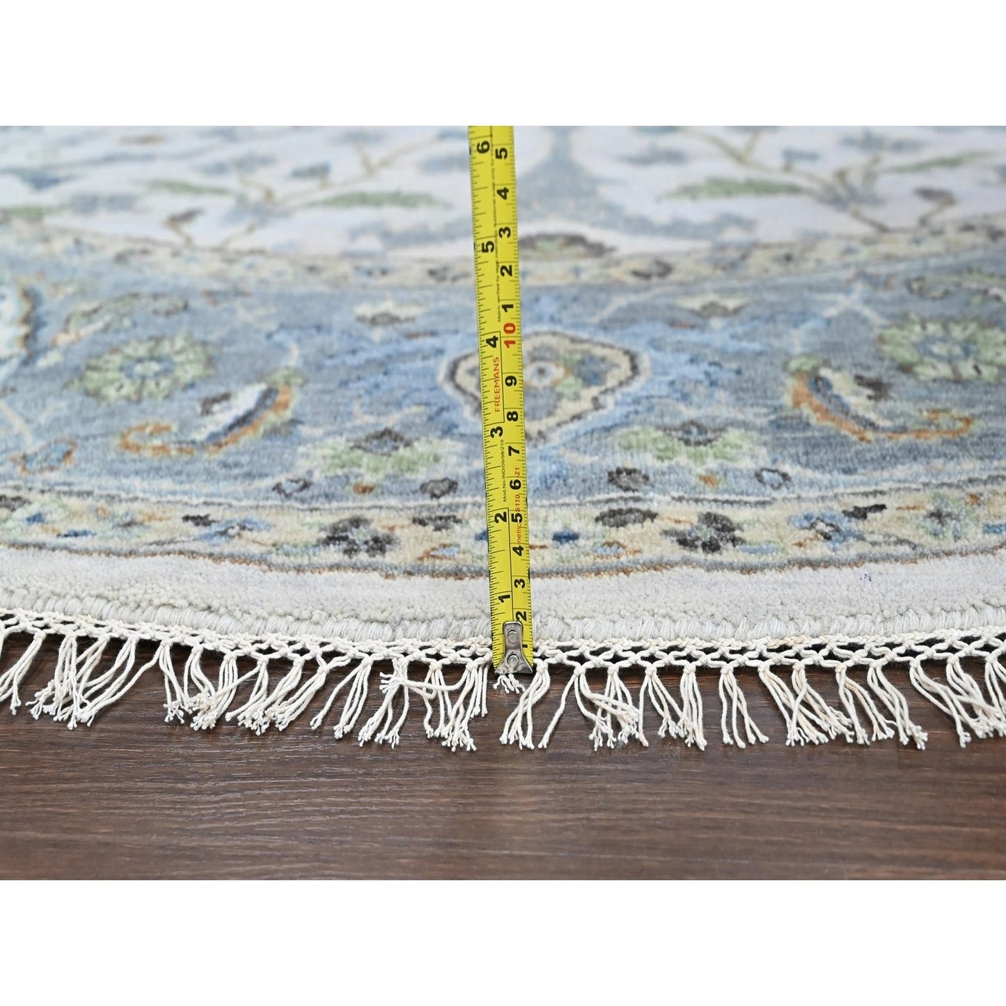 Oushak rug round wool hand knotted floral motifs 8'x8' gray oyster