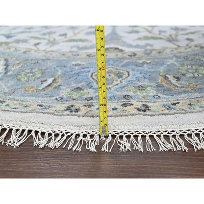 Oushak rug round wool hand knotted floral motifs 8'x8' gray oyster