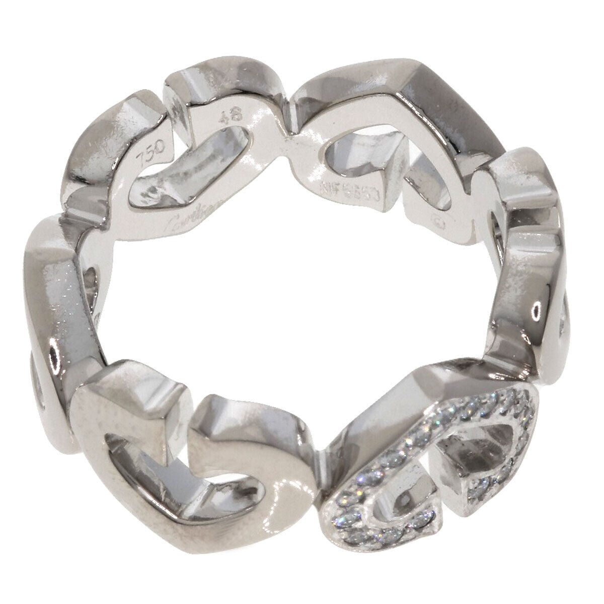 CARTIER   Ring C Heart Diamond # 48 K18 White Gold