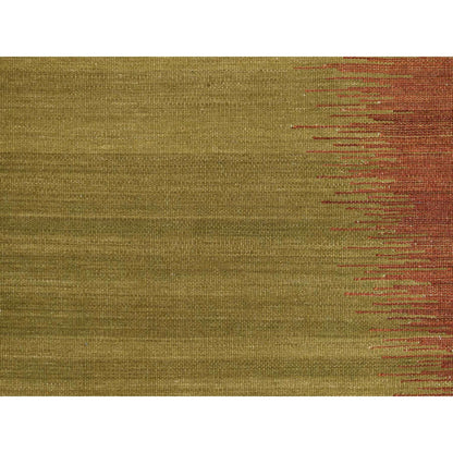 Rug 10'x14'6" Green Hand Woven Contemporary Kilim Design 100% Wool