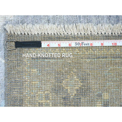 2'8"X11'7" Gray Hand Knotted Afghan Angora Ushak Pure Wool Runner Rug
