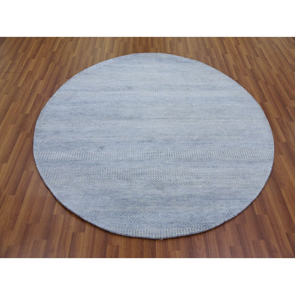 5'10"X5'10" Blue Wool And Silk Hand Knotted Modern Grass Design Round Rug