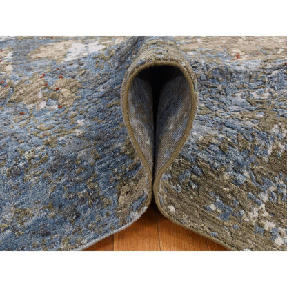 9'1"X12'4" Blue Modern Abstract Galaxy Design Hand Knotted 100% Wool Rug