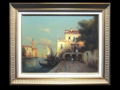 Antoine Bouvard Oil Painting Venice Canal Gondola Signed French Art
