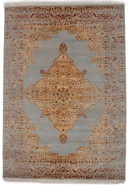Handmade Transitional Oriental Rug High-Low Relief Medallion Style Carpet 6X8 ft