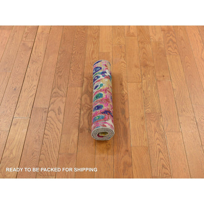 2'X3'2" The Peacock, Sari Silk, Colorful, Hand Knotted, Mat, Oriental Rug