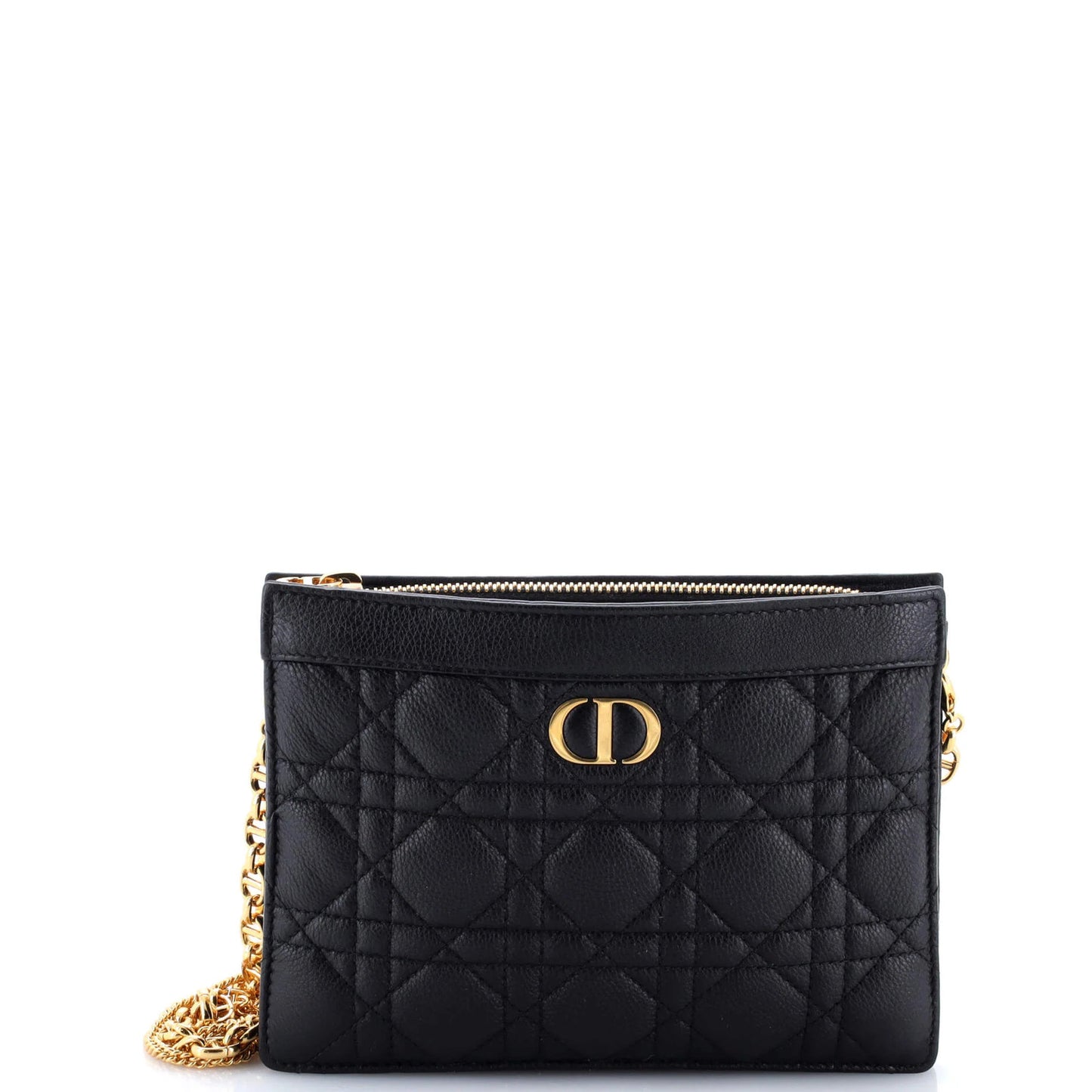 Christian Dior Caro Zipped Pouch With Chain Cannage Quilt Leather