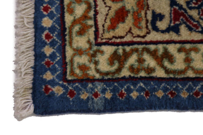 Vintage Blue Wool Oriental Rug Allover Floral