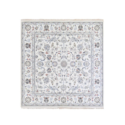 6'1"X6'1" Ivory Wool 250 Kpsi All Over Flower Design Nain Hand Knotted Rug