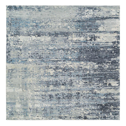 10'1"X10'1" Blue Hand Knotted Abstract Design Wool Square Oriental Rug