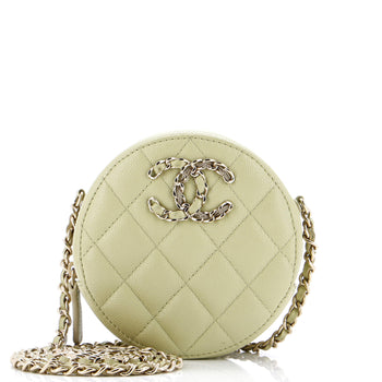 Chanel French New Wave Round Clutch With Chain Quilted Caviar