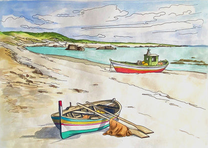 Aldo Riso ''Fishermen'S Boats'' - Hand-Painted Engraving Authenticated 60X80