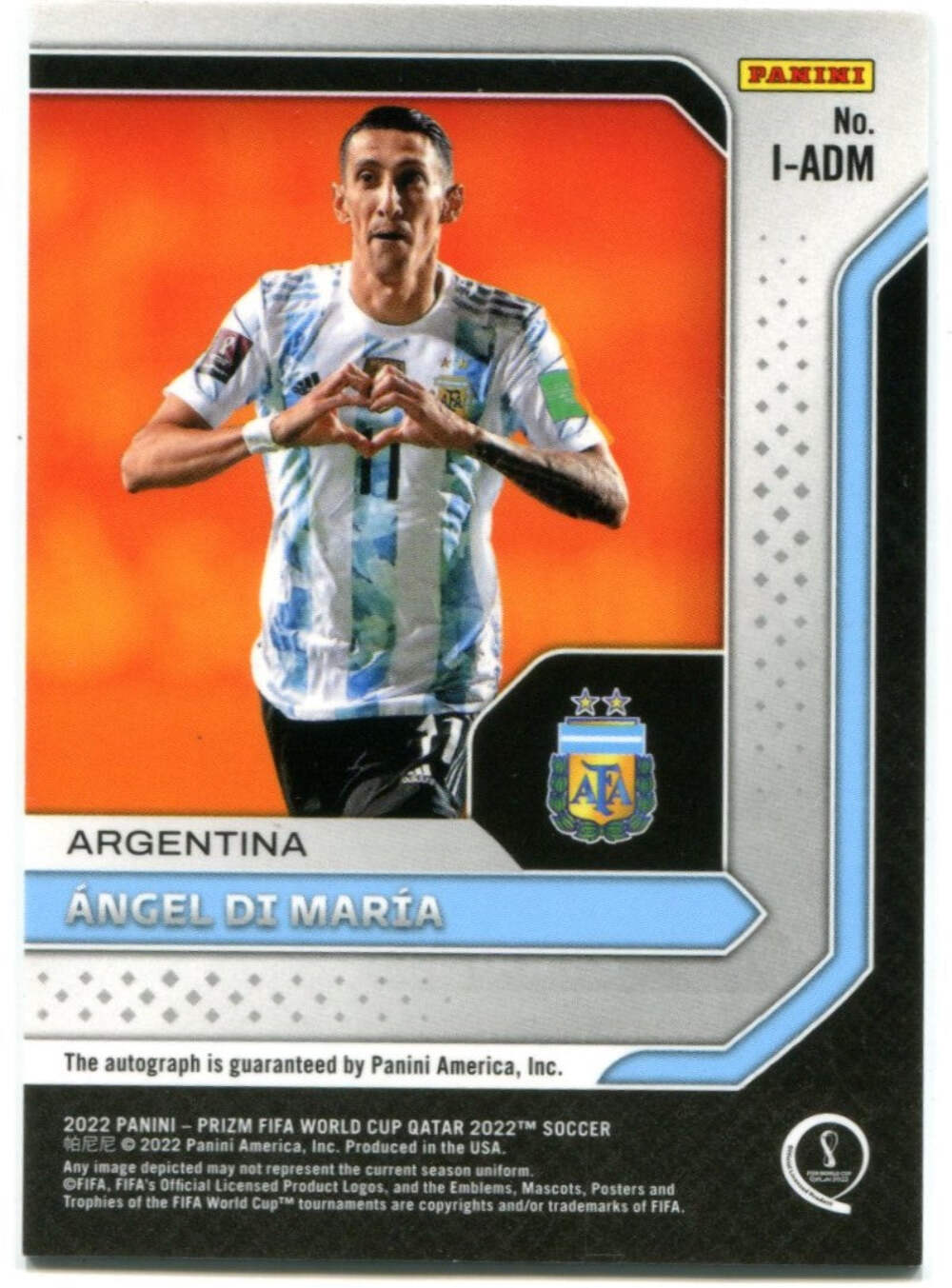 Angel Di Maria Panini Fifa World Cup Qatar International Ink Auto #Iadm Card