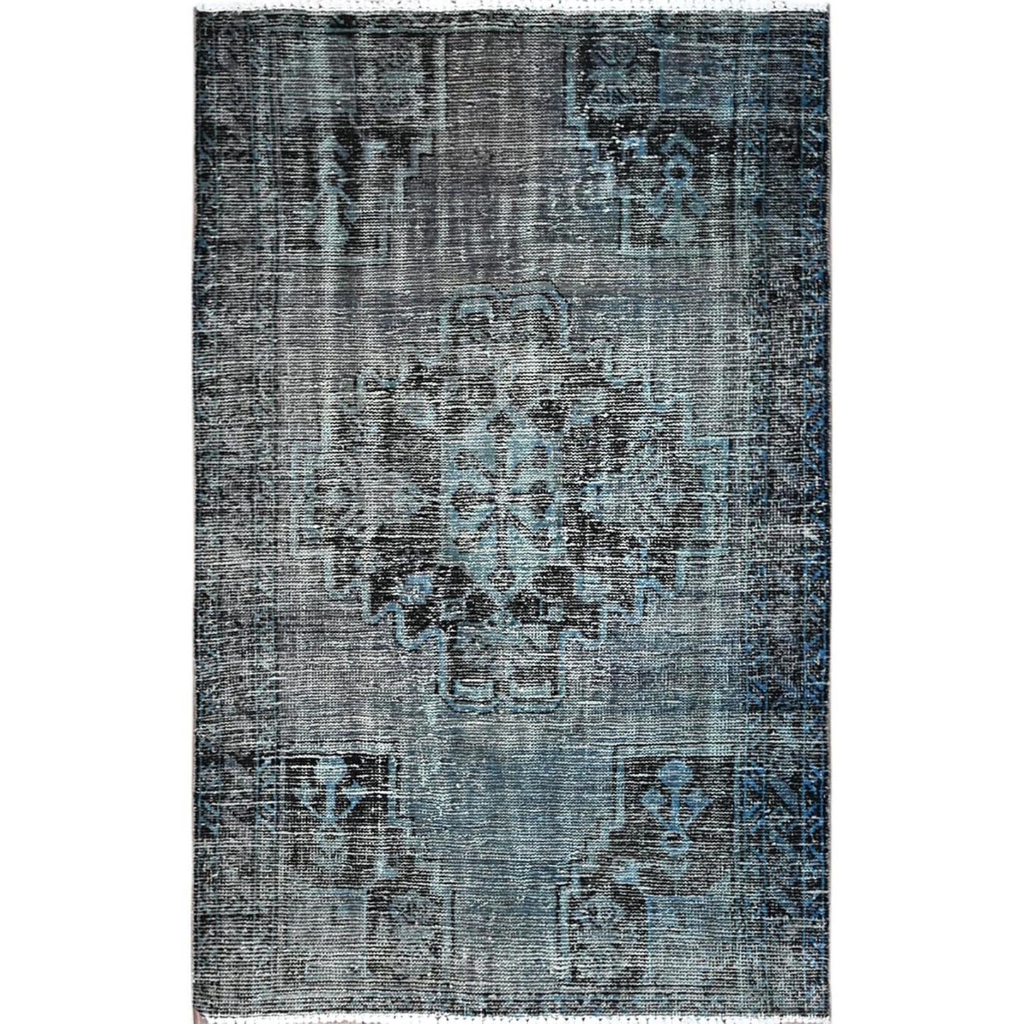 3'6"X5'9" Gray Ovedyed Vintage Zoroastrian Worn Down Hand Knotted Wool Rug