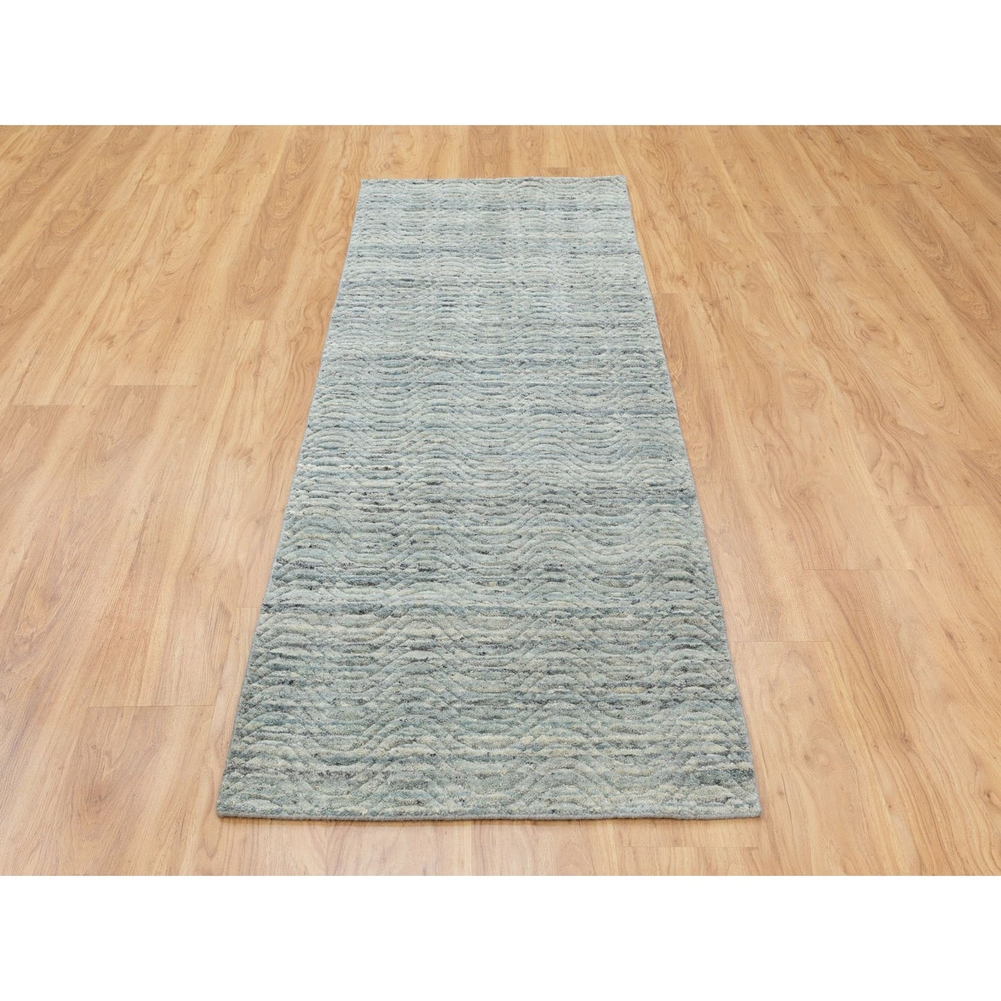 2'6"X7'10" Variegated Design Hand Loomed Pure Wool Modern Runner Rug