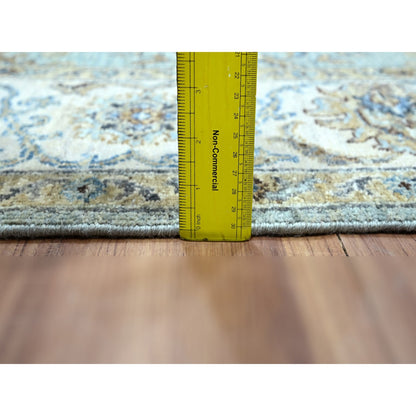 6'X9'1" Baby Blue Hand Knotted Agra Shah Abbas Vines Design Pure Wool Rug