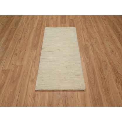 2'4"X11'6" White Plain Design Modern Pure Wool Hand Knotted Runner Rug