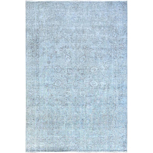 Rug 6'x8'9" Blue 100% Wool Clean Cropped Thin Hand Knotted Vintage Tebraz
