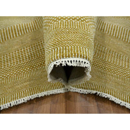 9'X12' Ecru Brown Modern Grass Design Wool And Silk Hand Knotted Rug