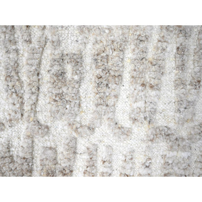 2'7"X9'10" Ivory Hand Knotted Minimalist Swedish Design Wool Runner Rug
