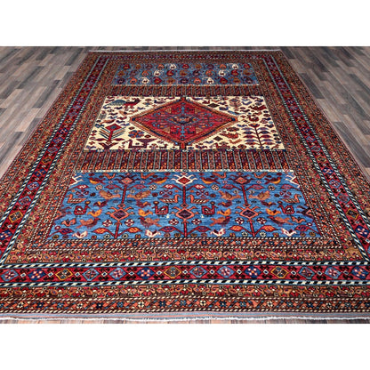 8'6"X10'8" White Hand Knotted Afghan Caucasian Design Revival Soft Wool Rug