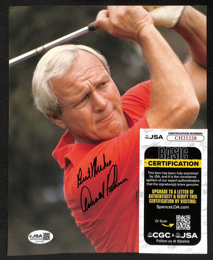 Arnold Palmer Signed/Inscribed 8X10 Photo Pga Masters Champ Jsa 198836
