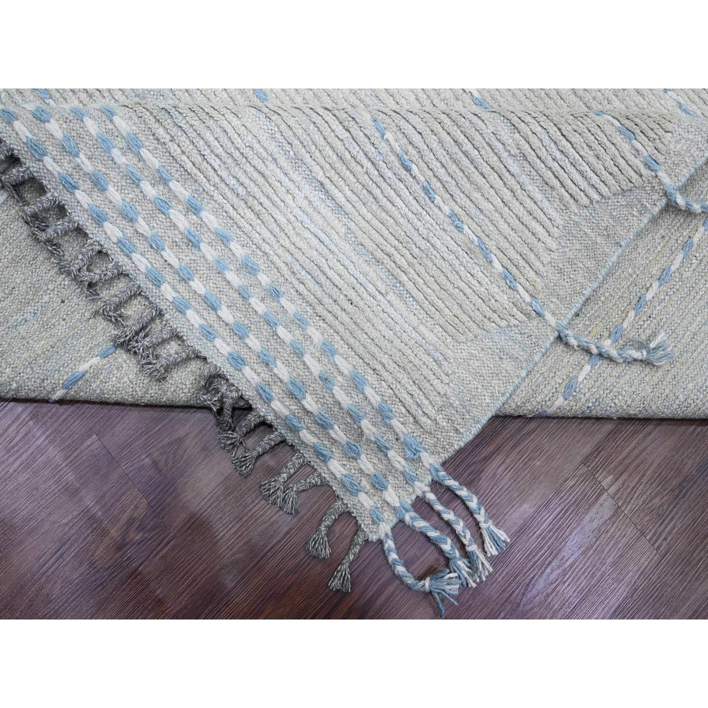 10'2"X14'7" Gray Moroccan Weave Minimalist Design Hand Knotted Wool Rug